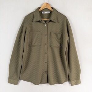 BKE Quilted Shacket Shirt Jacket Mens Medium Olive Green Stretch Pockets Casual